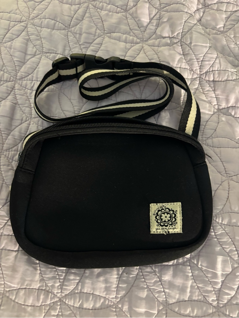 Natural Life Black Crossbody or Fanny Pack Bag with Stripe Strap